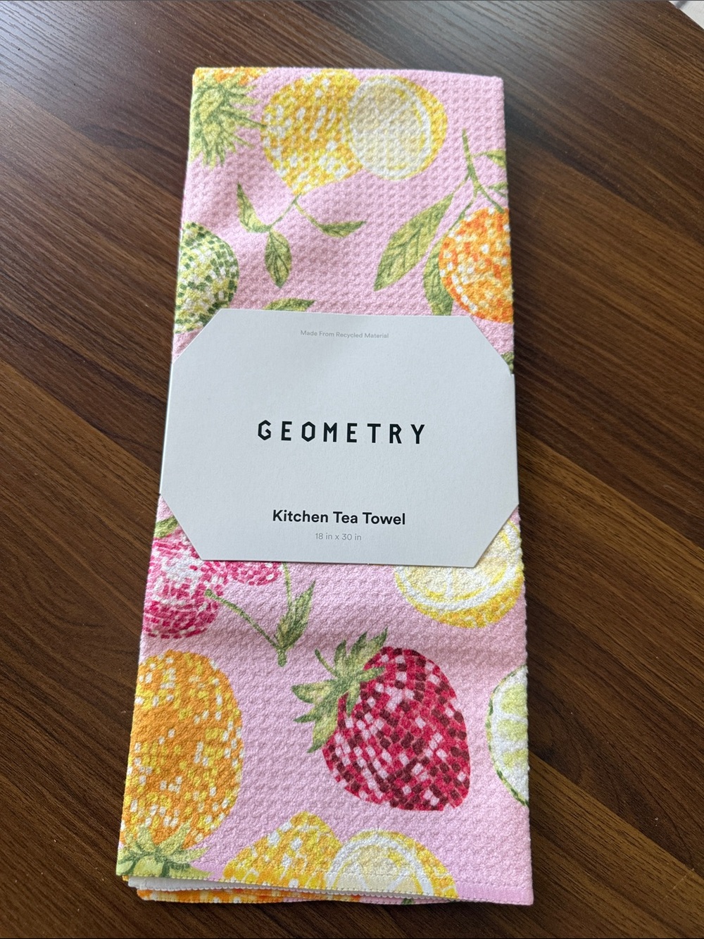 Geometry Disco Fruits tea towel